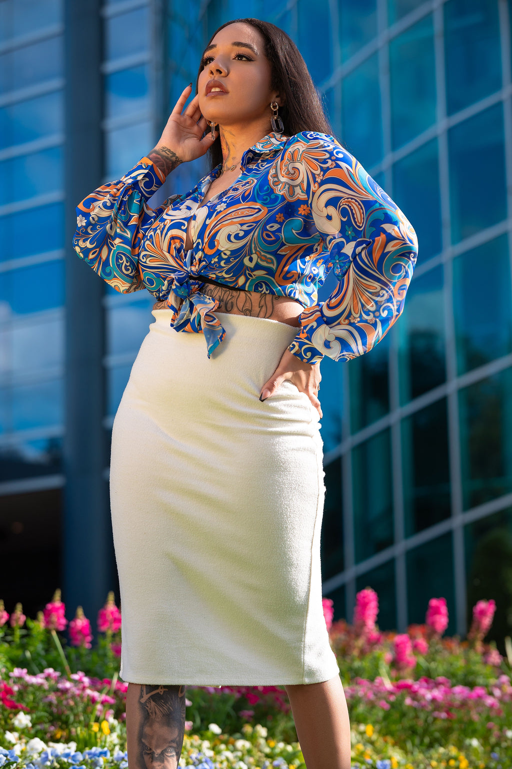 Falda midi color blanco roto