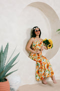 Conjunto de falda fluida con estampado de girasoles