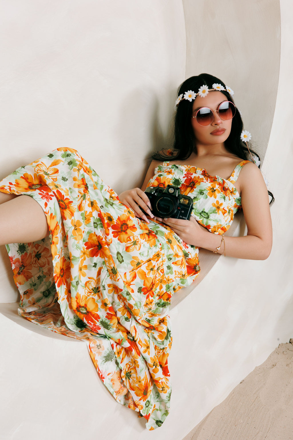 Conjunto de falda fluida con estampado de girasoles