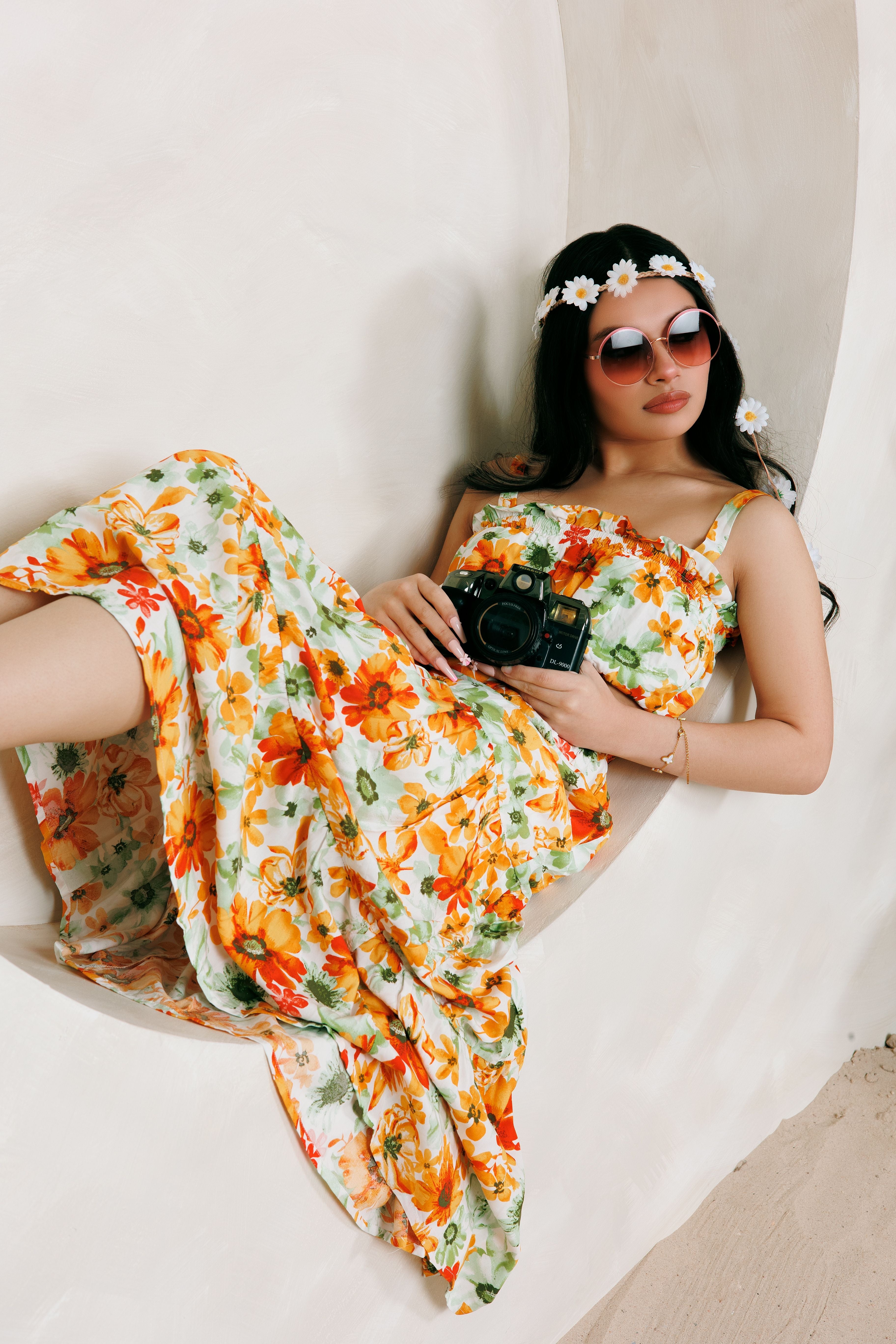 Conjunto de falda fluida con estampado de girasoles