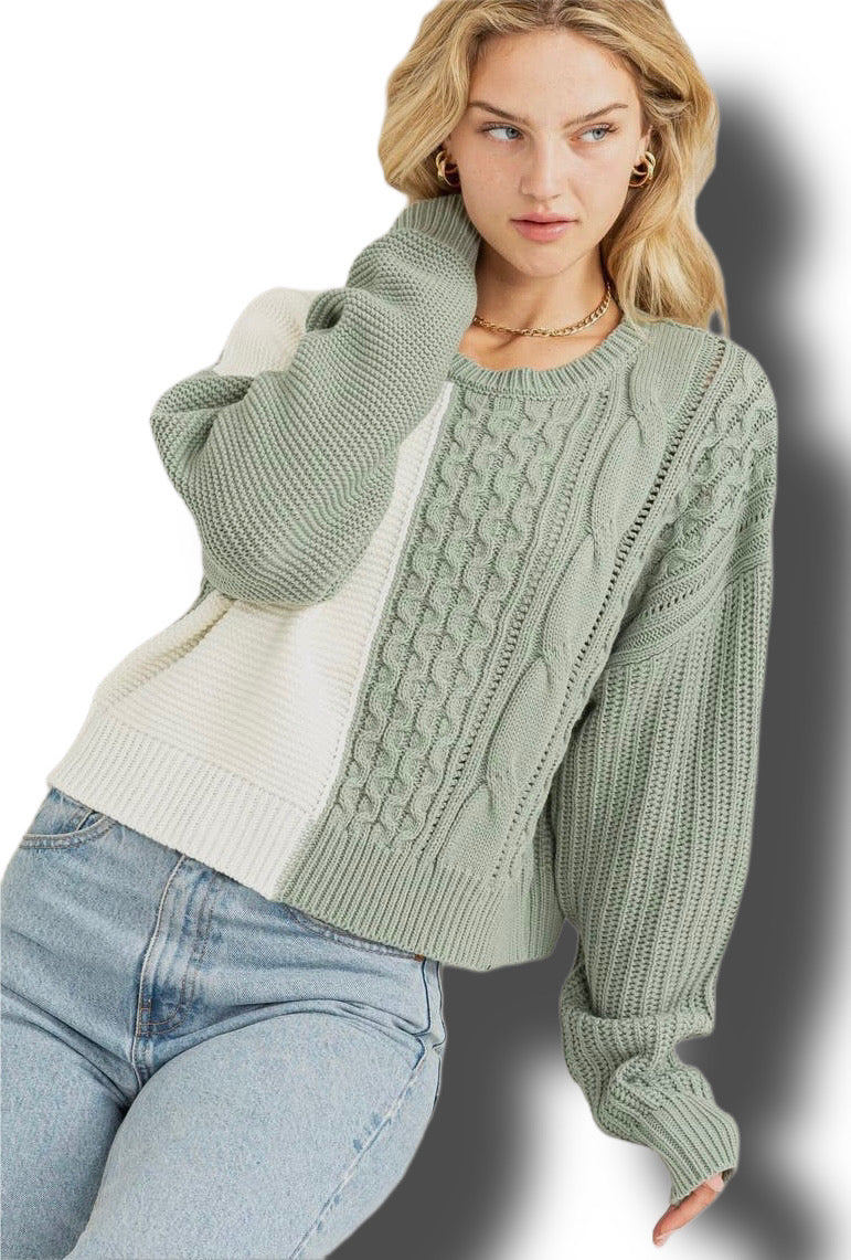 Cream/Sage Colorblock Sweater