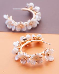 Pearl Flower Hoops